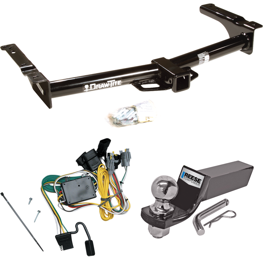 Fits 1992-1994 Ford E-150 Econoline Trailer Hitch Tow PKG w/ 4-Flat Wiring + Starter Kit Ball Mount w/ 2" Drop & 2" Ball By Draw-Tite