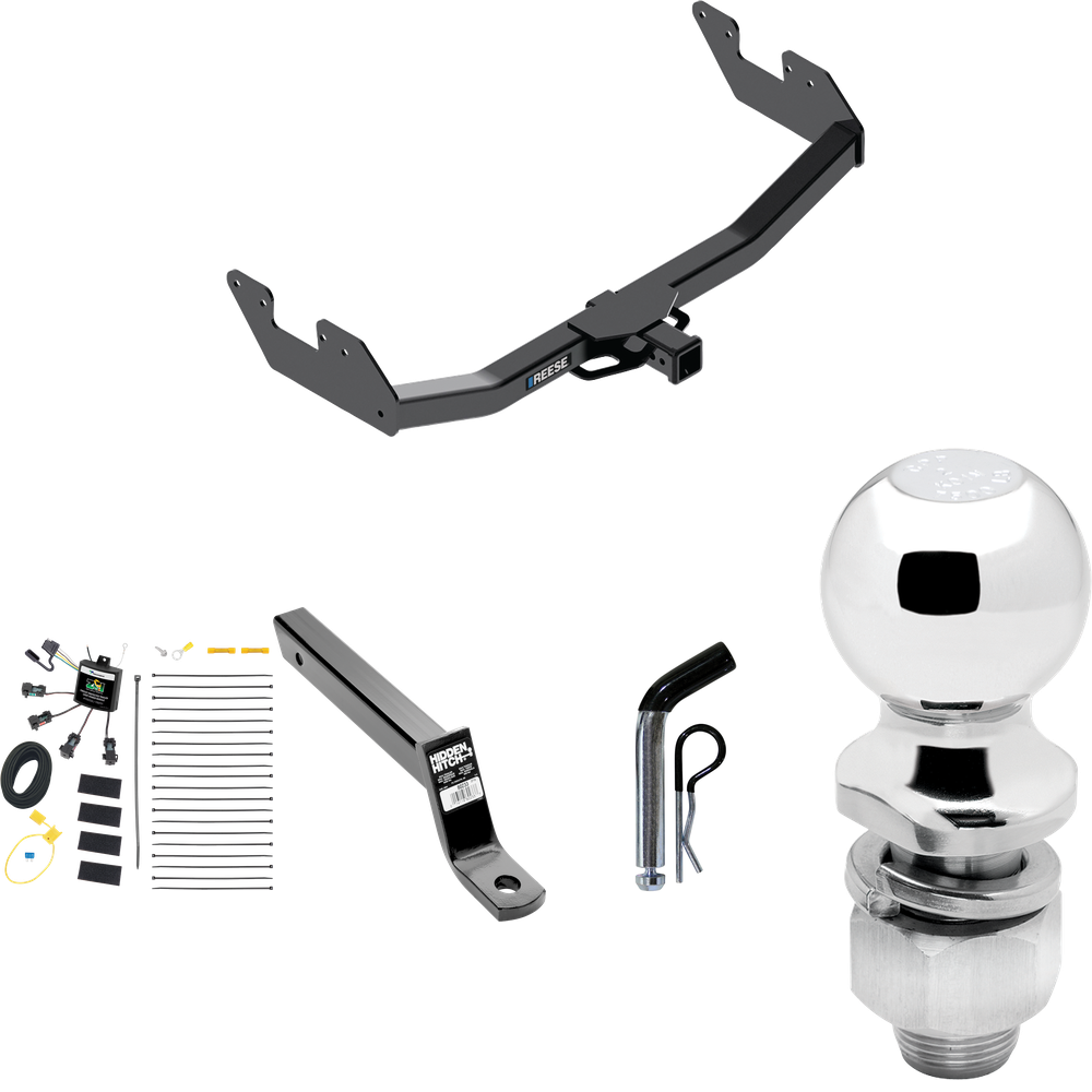 Se adapta al paquete de enganche de remolque Toyota Hilux 2016-2023 con cableado "sin empalme" de 4 contactos planos cero + soporte de bola extendido de 16" de largo con caída de 4" + pasador/clip + bola de 2" de Reese Towpower