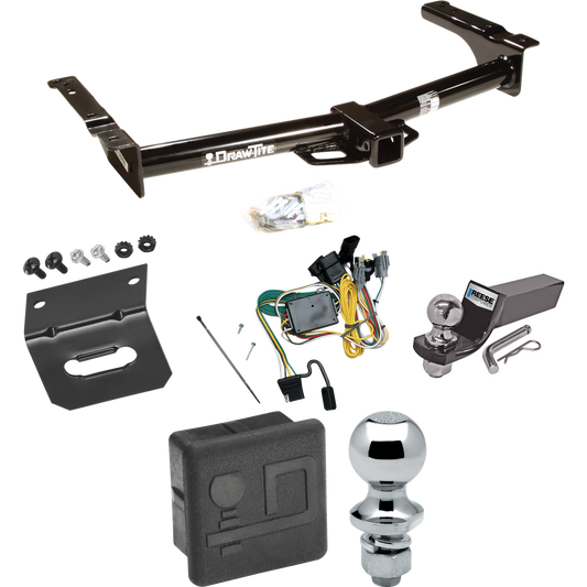 Se adapta al paquete de enganche de remolque Ford E-250 Econoline 1992-1994 con cableado plano de 4 + kit de montaje de bola de inicio con caída de 2" y bola de 2" + bola de 1-7/8" + soporte de cableado + cubierta de enganche por sorteo. tite