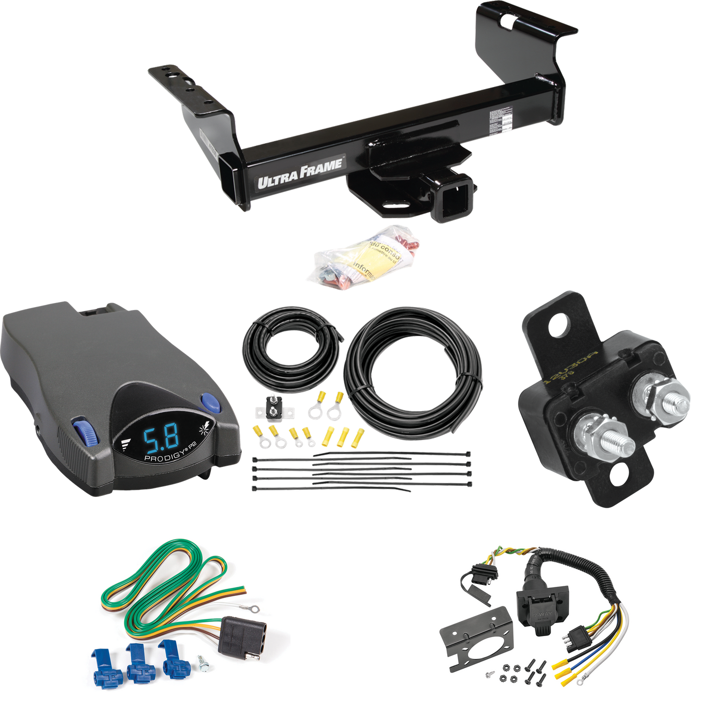 Fits 2011-2012 RAM 4500 Trailer Hitch Tow PKG w/ Tekonsha Prodigy P2 Brake Control + 7-Way RV Wiring (For Cab & Chassis, w/34" Wide Frames Models) By Draw-Tite