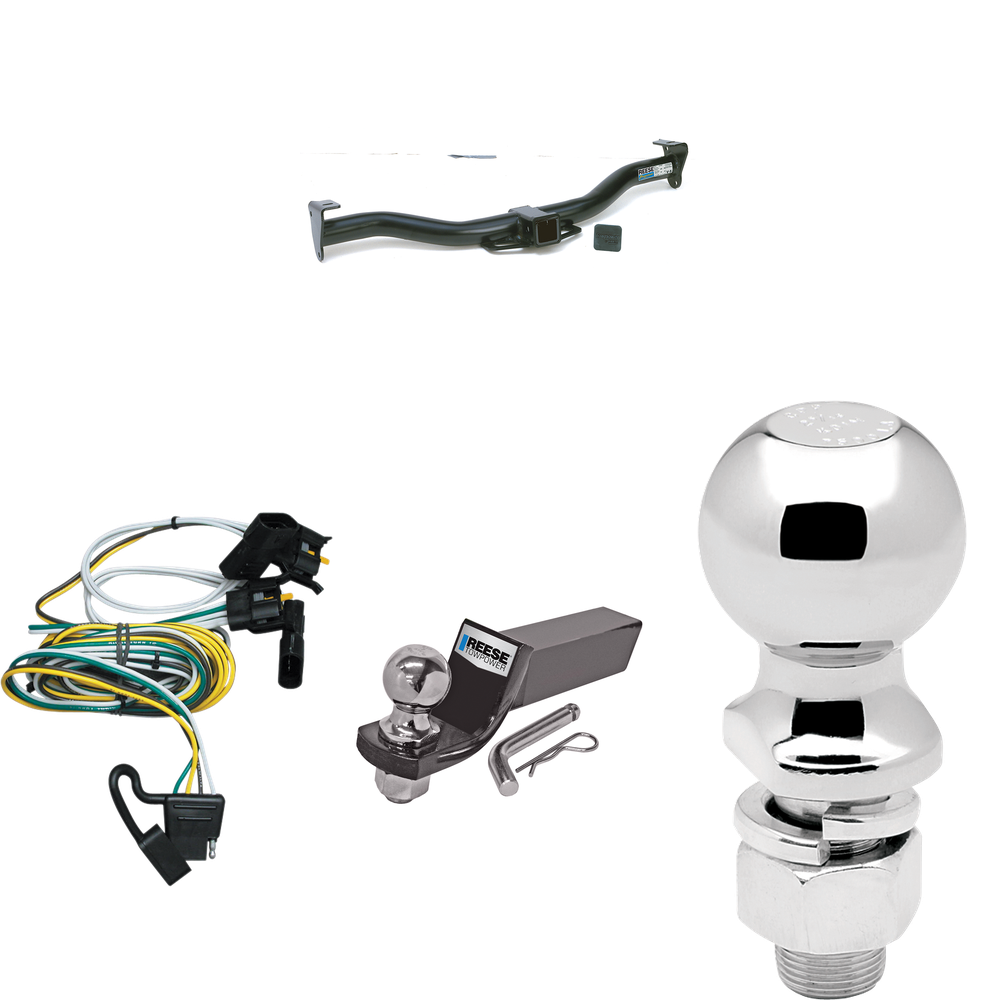 Fits 1995-2000 Ford E-350 Econoline Trailer Hitch Tow PKG w/ 4-Flat Wiring + Starter Kit Ball Mount w/ 2" Drop & 2" Ball + 2-5/16" Ball By Reese Towpower