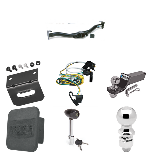 Fits 1995-2002 Ford E-150 Econoline Trailer Hitch Tow PKG w/ 4-Flat Wiring + Starter Kit Ball Mount w/ 2" Drop & 2" Ball + 2-5/16" Ball + Wiring Bracket + Hitch Lock + Hitch Cover By Reese Towpower