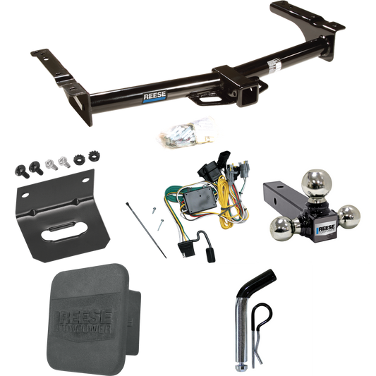 Fits 1992-1994 Ford E-250 Econoline Trailer Hitch Tow PKG w/ 4-Flat Wiring + Triple Ball Ball Mount 1-7/8" & 2" & 2-5/16" Trailer Balls + Pin/Clip + Wiring Bracket + Hitch Cover By Reese Towpower