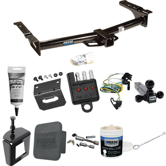 Fits 1995-2002 Ford E-150 Econoline Trailer Hitch Tow PKG w/ 4-Flat Wiring + Triple Ball Ball Mount 1-7/8" & 2" & 2-5/16" Trailer Balls + Wiring Bracket + Hitch Cover + Dual Hitch & Coupler Locks + Wiring Tester + Ball Lube + Electric Grease + Ball W