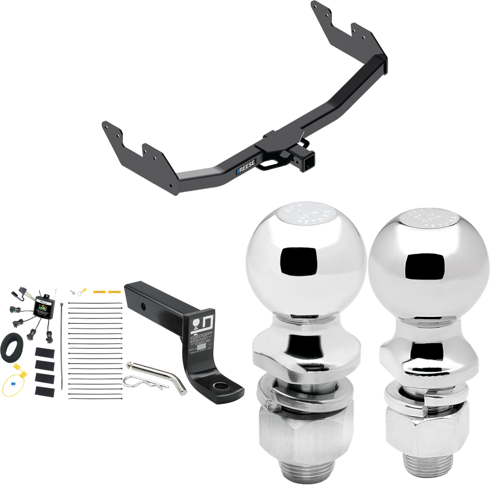 Se adapta al paquete de enganche de remolque Toyota Hilux 2016-2023 con cableado "sin empalme" de 4 contactos planos cero + soporte de bola con caída de 4" + bola de 2" + bola de 2-5/16" de Reese Towpower