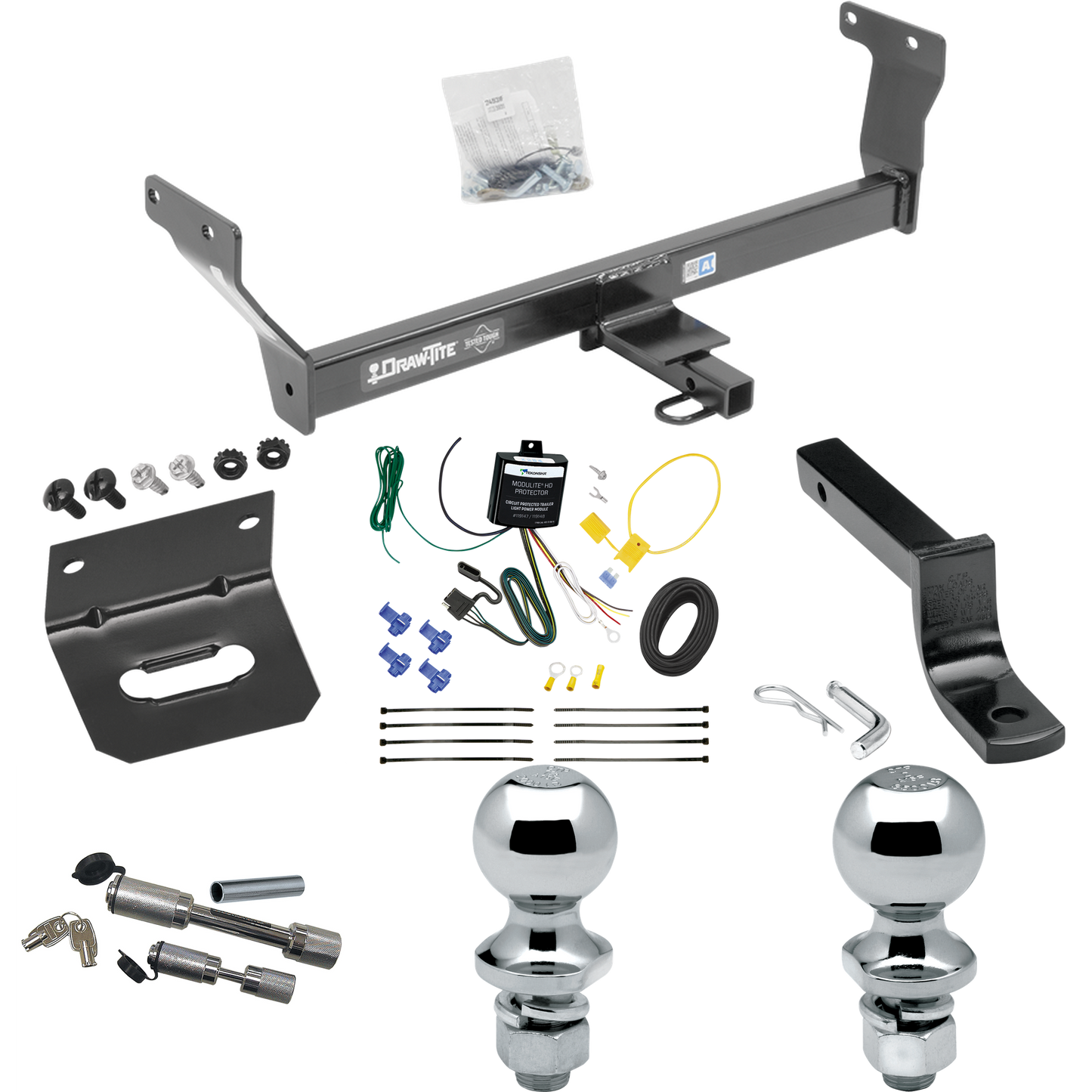 Fits 2014-2022 Infiniti Q50 Trailer Hitch Tow PKG w/ 4-Flat Wiring Harness + Draw-Bar + 1-7/8" + 2" Ball + Wiring Bracket + Dual Hitch & Coupler Locks By Draw-Tite