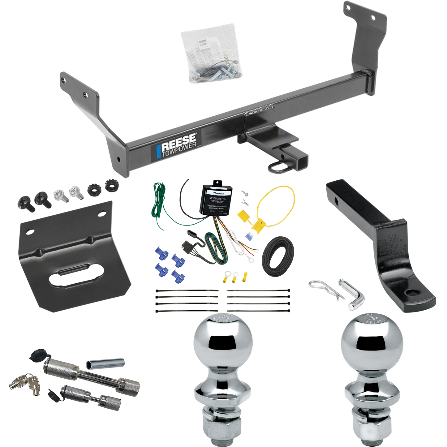 Fits 2014-2022 Infiniti Q50 Trailer Hitch Tow PKG w/ 4-Flat Wiring Harness + Draw-Bar + 1-7/8" + 2" Ball + Wiring Bracket + Dual Hitch & Coupler Locks By Reese Towpower