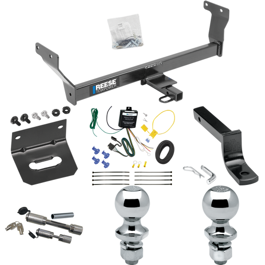 Se adapta al paquete de remolque con enganche para remolque Infiniti Q50 2014-2022 con arnés de cableado plano de 4 + barra de tracción + bola de 1-7/8" + bola de 2" + soporte de cableado + enganche doble y cerraduras de acoplador de Reese Towpower