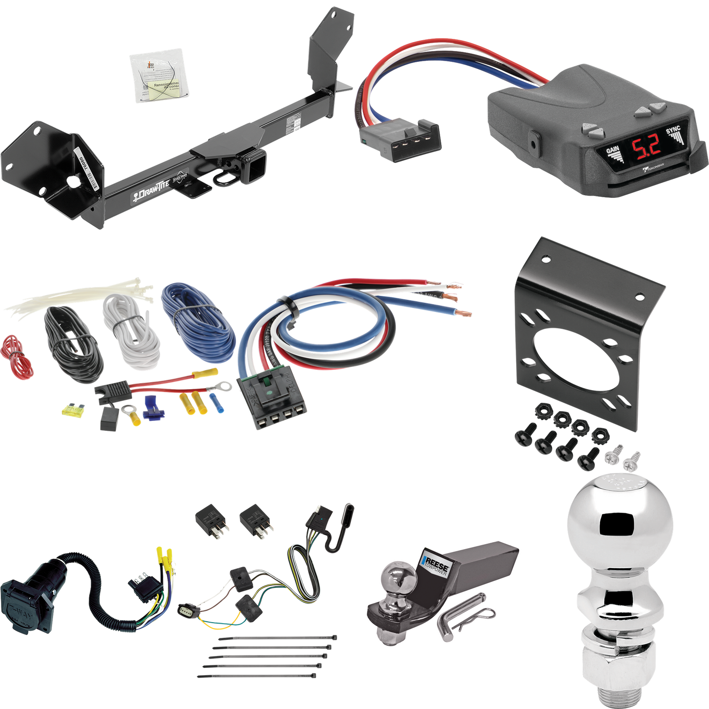 Se adapta al paquete de enganche de remolque Buick Envision 2016-2018 con control de freno Tekonsha Brakeman IV + adaptador de cableado BC genérico + cableado RV de 7 vías + soporte de bola y caída de 2" y 2-5/16" de Draw-Tite