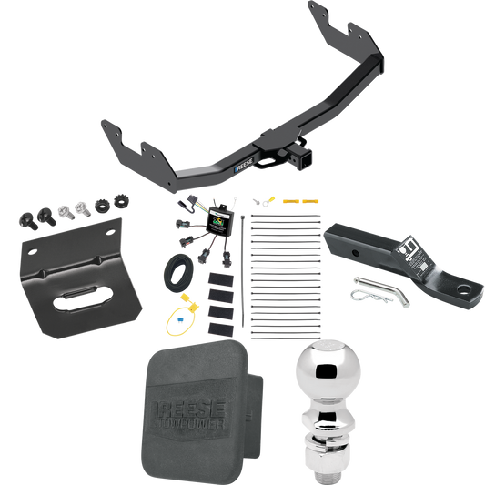 Se adapta al paquete de enganche de remolque Toyota Hilux 2016-2023 con cableado "sin empalme" de 4 contactos planos cero + soporte de bola con caída de 2" + bola de 2-5/16" + soporte de cableado + cubierta de enganche de Reese Towpower