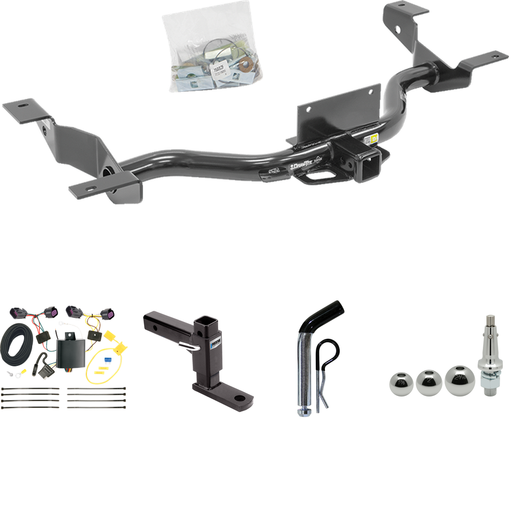 Fits 2014-2023 RAM ProMaster 2500 Trailer Hitch Tow PKG w/ 4-Flat Wiring + Adjustable Drop Rise Ball Mount + Pin/Clip + Inerchangeable 1-7/8" & 2" & 2-5/16" Balls (Excludes: w/Extended Body Models) By Draw-Tite