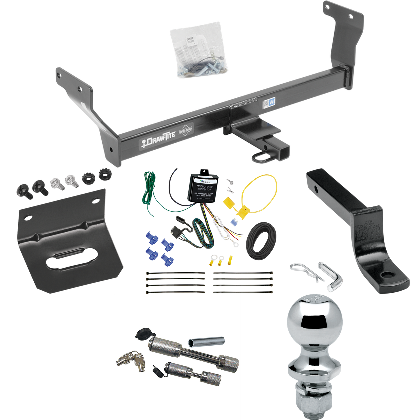 Fits 2014-2022 Infiniti Q50 Trailer Hitch Tow PKG w/ 4-Flat Wiring Harness + Draw-Bar + 1-7/8" Ball + Wiring Bracket + Dual Hitch & Coupler Locks By Draw-Tite