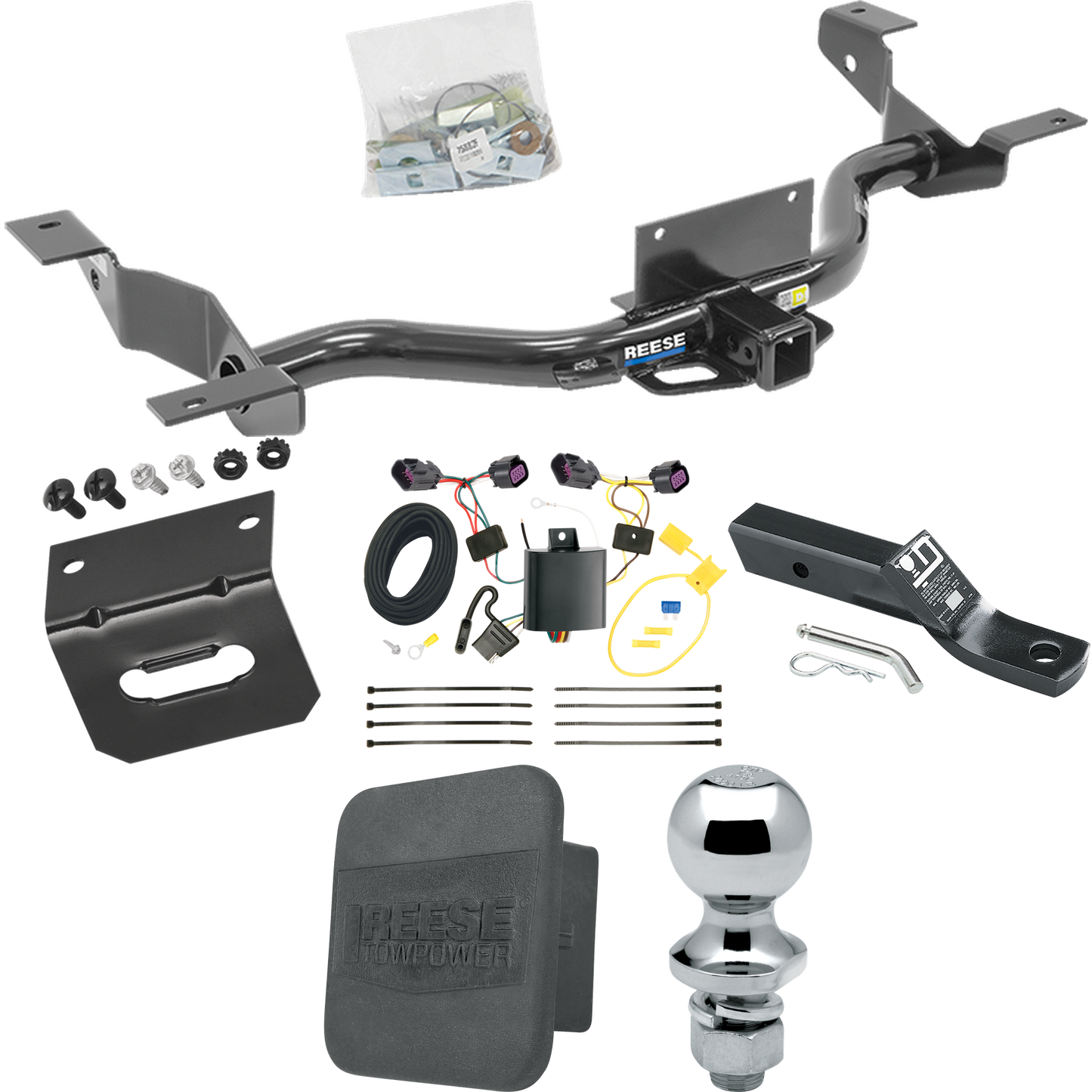 Fits 2014-2023 RAM ProMaster 1500 Trailer Hitch Tow PKG w/ 4-Flat Wiring + Ball Mount w/ 2" Drop + 1-7/8" Ball + Wiring Bracket + Hitch Cover (Excludes: w/Extended Body Models) By Reese Towpower