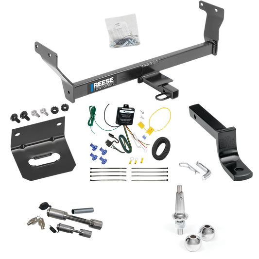 Fits 2014-2022 Infiniti Q50 Trailer Hitch Tow PKG w/ 4-Flat Wiring Harness + Draw-Bar + Interchangeable 1-7/8" & 2" Balls + Wiring Bracket + Dual Hitch & Coupler Locks By Reese Towpower