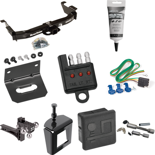 Fits 2003-2007 Ford E-150 Econoline Trailer Hitch Tow PKG w/ 4-Flat Wiring Harness + Adjustable Drop Rise Triple Ball Ball Mount 1-7/8" & 2" & 2-5/16" Trailer Balls + Dual Hitch & Coupler Locks + Hitch Cover + Wiring Bracket + Wiring Tester + Electri