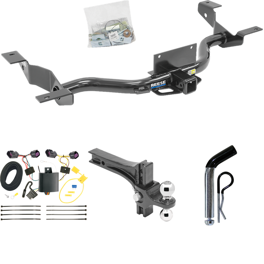 Fits 2014-2023 RAM ProMaster 1500 Trailer Hitch Tow PKG w/ 4-Flat Wiring + Dual Adjustable Drop Rise Ball Ball Mount 2" & 2-5/16" Trailer Balls + Pin/Clip (Excludes: w/Extended Body Models) By Reese Towpower