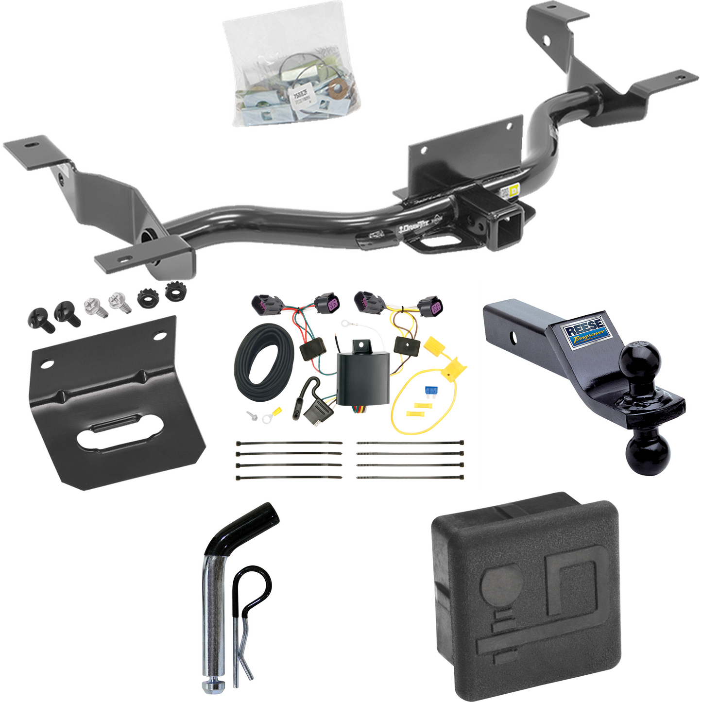 Fits 2014-2023 RAM ProMaster 3500 Trailer Hitch Tow PKG w/ 4-Flat Wiring + Dual Ball Ball Mount 1-7/8" & 2" Trailer Balls + Pin/Clip + Wiring Bracket + Hitch Cover (Excludes: w/Extended Body Models) By Draw-Tite