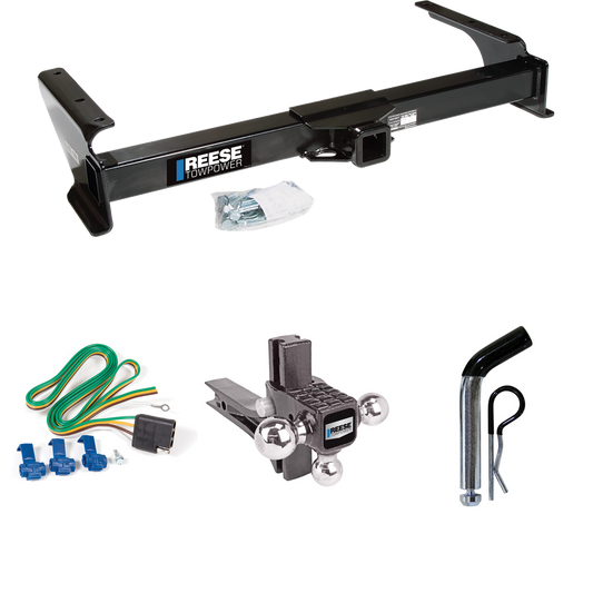 Fits 2003-2007 Ford E-150 Econoline Trailer Hitch Tow PKG w/ 4-Flat Wiring Harness + Adjustable Drop Rise Triple Ball Ball Mount 1-7/8" & 2" & 2-5/16" Trailer Balls + Pin/Clip By Reese Towpower