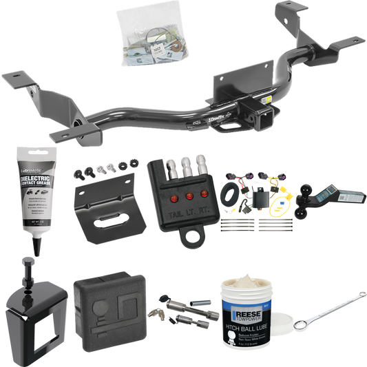 Fits 2014-2023 RAM ProMaster 1500 Trailer Hitch Tow PKG w/ 4-Flat Wiring + Dual Ball Ball Mount 2" & 2-5/16" Trailer Balls + Wiring Bracket + Hitch Cover + Dual Hitch & Coupler Locks + Wiring Tester + Ball Lube + Electric Grease + Ball Wrench + Anti