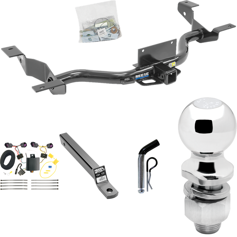 Fits 2014-2023 RAM ProMaster 1500 Trailer Hitch Tow PKG w/ 4-Flat Wiring + Extended 16" Long Ball Mount w/ 2" Drop + Pin/Clip + 2" Ball (Excludes: w/Extended Body Models) By Reese Towpower