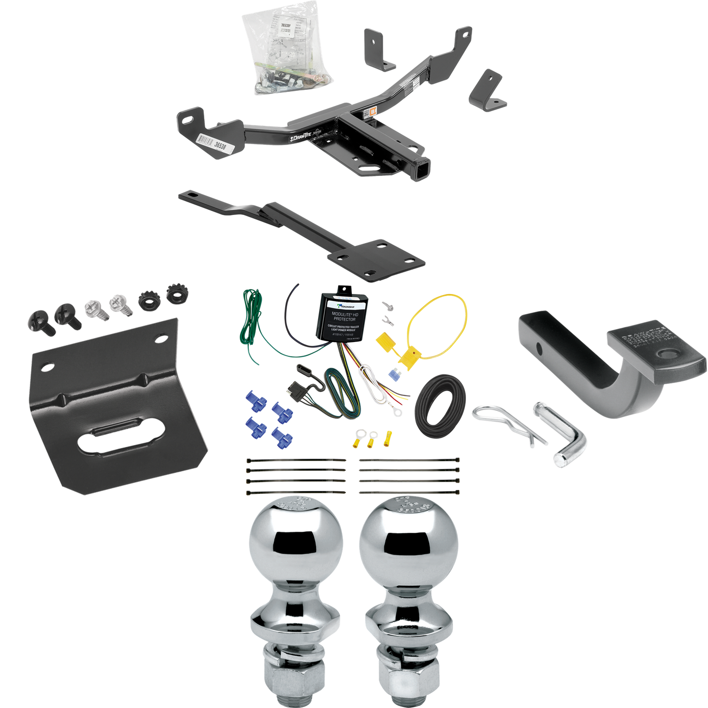 Fits 2013-2019 Cadillac XTS Trailer Hitch Tow PKG w/ 4-Flat Wiring Harness + Draw-Bar + 1-7/8" + 2" Ball + Wiring Bracket By Draw-Tite