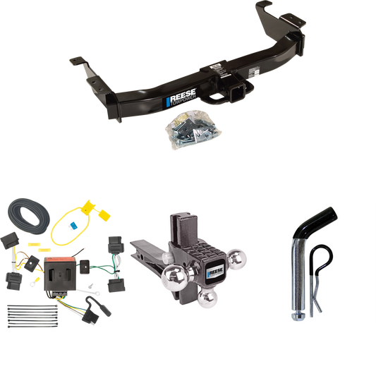 Fits 2008-2014 Ford E-150 Econoline Trailer Hitch Tow PKG w/ 4-Flat Wiring Harness + Adjustable Drop Rise Triple Ball Ball Mount 1-7/8" & 2" & 2-5/16" Trailer Balls + Pin/Clip By Reese Towpower