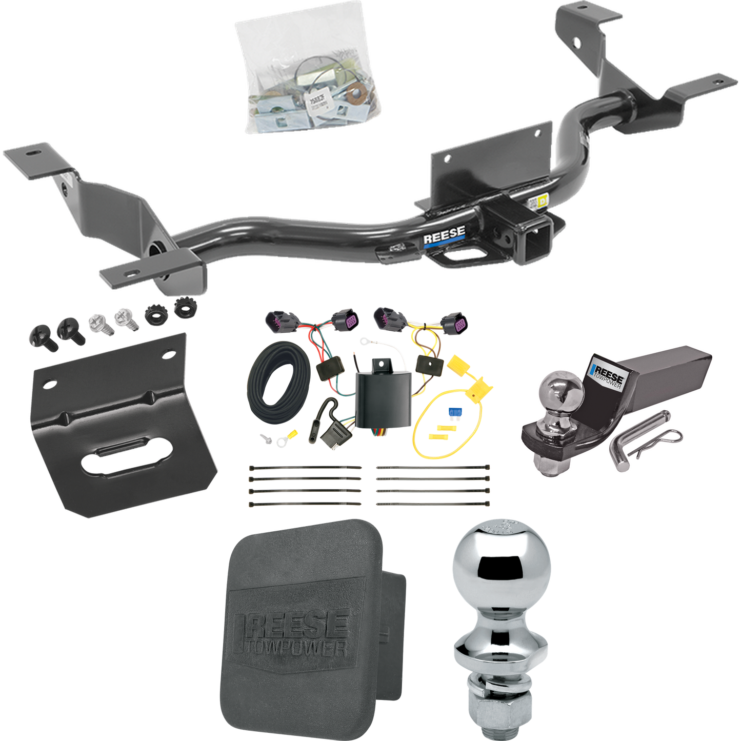 Fits 2014-2023 RAM ProMaster 3500 Trailer Hitch Tow PKG w/ 4-Flat Wiring + Starter Kit Ball Mount w/ 2" Drop & 2" Ball + 1-7/8" Ball + Wiring Bracket + Hitch Cover (Excludes: w/Extended Body Models) By Reese Towpower