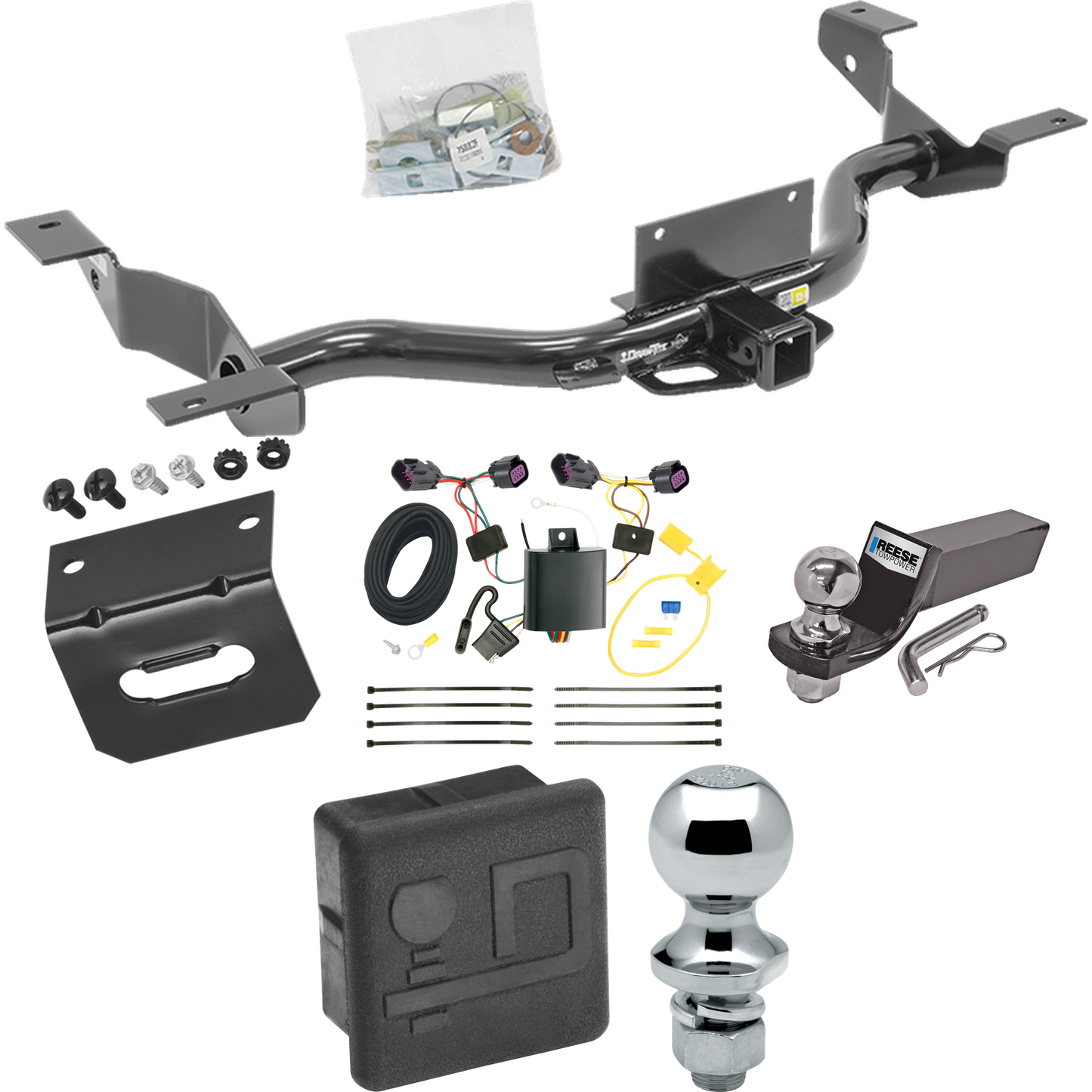 Fits 2014-2023 RAM ProMaster 2500 Trailer Hitch Tow PKG w/ 4-Flat Wiring + Starter Kit Ball Mount w/ 2" Drop & 2" Ball + 1-7/8" Ball + Wiring Bracket + Hitch Cover (Excludes: w/Extended Body Models) By Draw-Tite