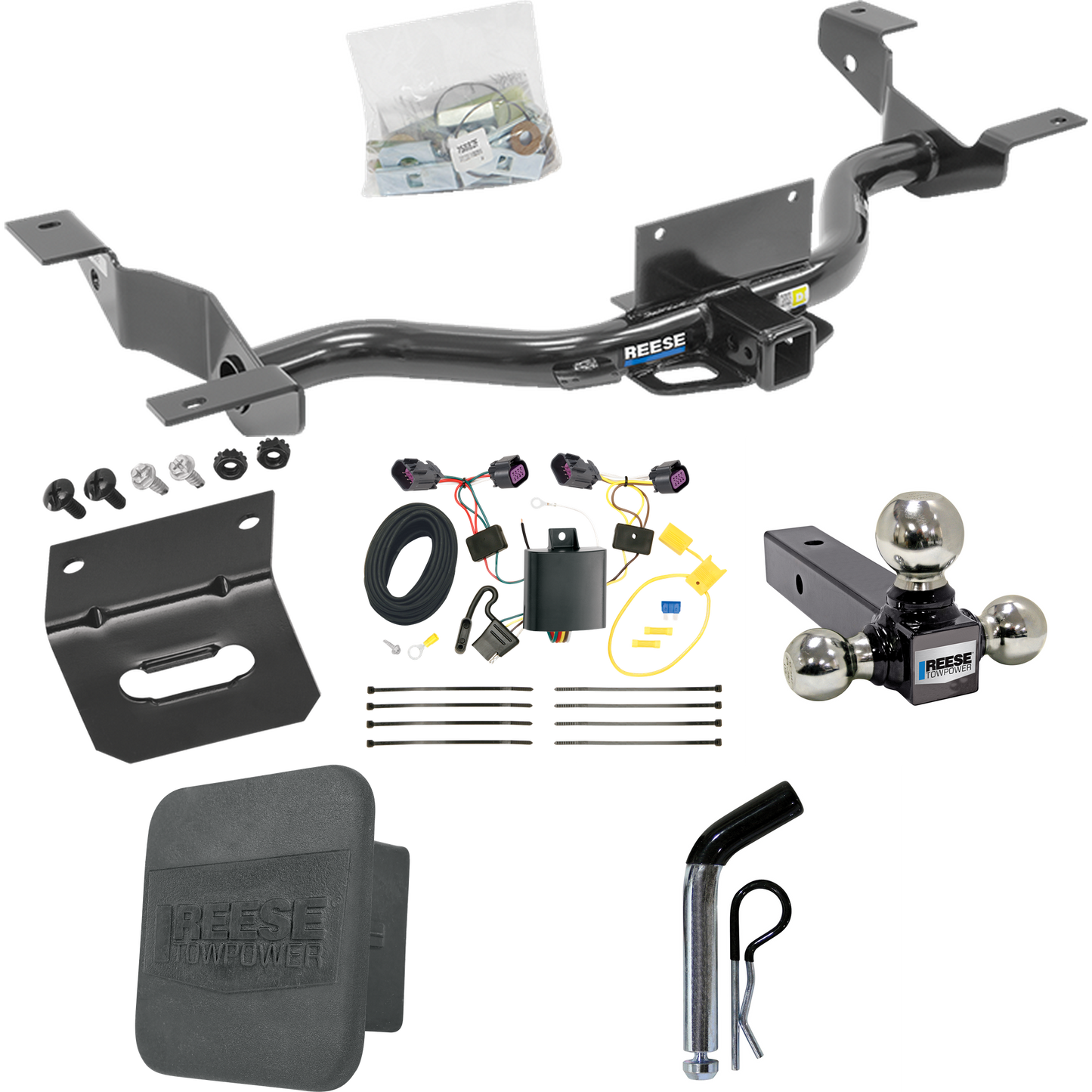 Fits 2014-2023 RAM ProMaster 3500 Trailer Hitch Tow PKG w/ 4-Flat Wiring + Triple Ball Ball Mount 1-7/8" & 2" & 2-5/16" Trailer Balls + Pin/Clip + Wiring Bracket + Hitch Cover (Excludes: w/Extended Body Models) By Reese Towpower