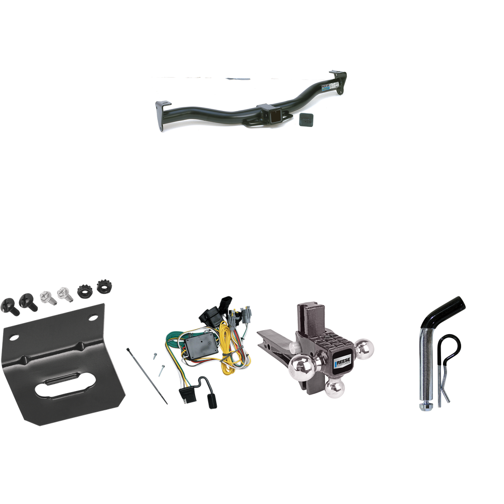 Fits 1992-1994 Ford E-350 Econoline Trailer Hitch Tow PKG w/ 4-Flat Wiring Harness + Adjustable Drop Rise Triple Ball Ball Mount 1-7/8" & 2" & 2-5/16" Trailer Balls + Pin/Clip + Wiring Bracket By Reese Towpower