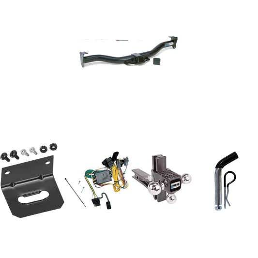 Fits 1992-1994 Ford E-350 Econoline Trailer Hitch Tow PKG w/ 4-Flat Wiring Harness + Adjustable Drop Rise Triple Ball Ball Mount 1-7/8" & 2" & 2-5/16" Trailer Balls + Pin/Clip + Wiring Bracket By Reese Towpower