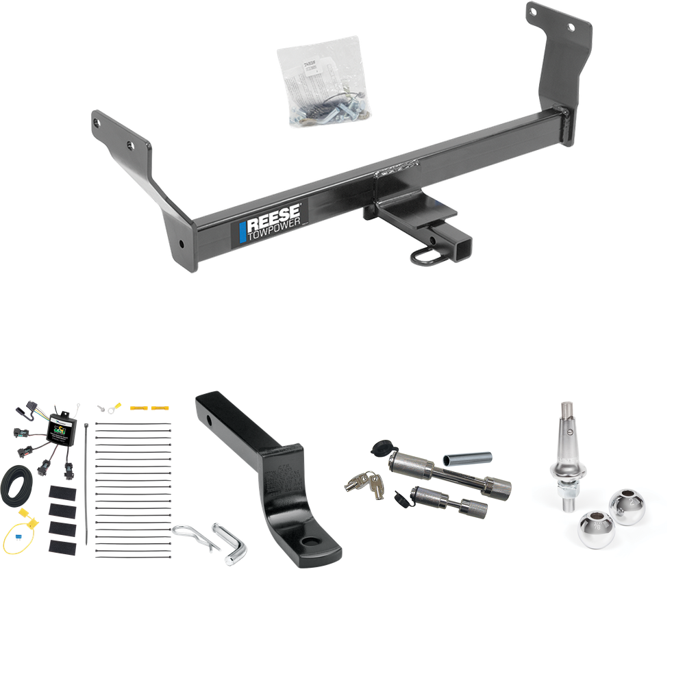 Fits 2014-2022 Infiniti Q50 Trailer Hitch Tow PKG w/ 4-Flat Zero Contact "No Splice" Wiring Harness + Draw-Bar + Interchangeable 1-7/8" & 2" Balls + Dual Hitch & Coupler Locks By Reese Towpower