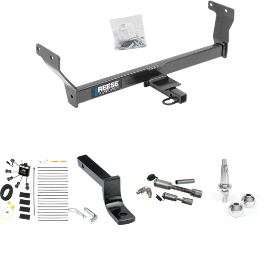 Fits 2014-2022 Infiniti Q50 Trailer Hitch Tow PKG w/ 4-Flat Zero Contact "No Splice" Wiring Harness + Draw-Bar + Interchangeable 1-7/8" & 2" Balls + Dual Hitch & Coupler Locks By Reese Towpower