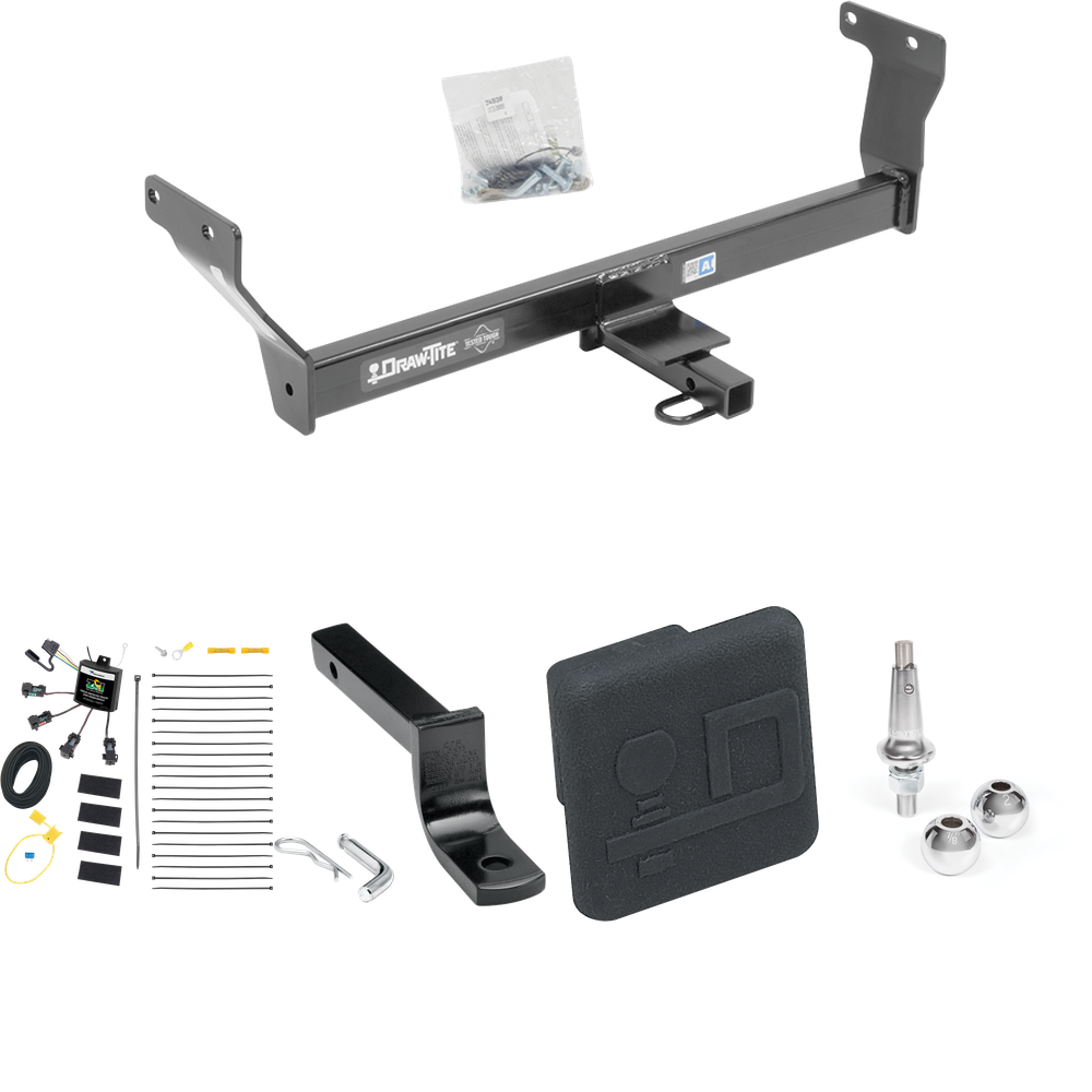 Se adapta al paquete de enganche de remolque Infiniti Q50 2014-2022 con arnés de cableado de 4 contactos planos "sin empalme" + barra de tracción + bolas intercambiables de 1-7/8" y 2" + cubierta de enganche de Draw-Tite