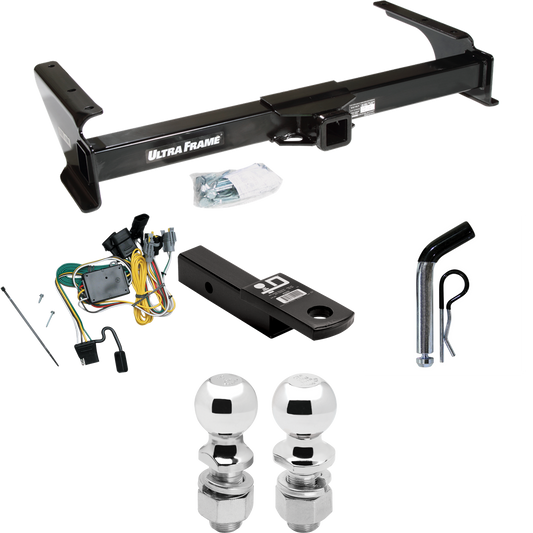 Fits 1992-1994 Ford E-250 Econoline Trailer Hitch Tow PKG w/ 4-Flat Wiring Harness + Ball Mount w/ 2" Drop + Pin/Clip + 2" Ball + 2-5/16" Ball By Draw-Tite