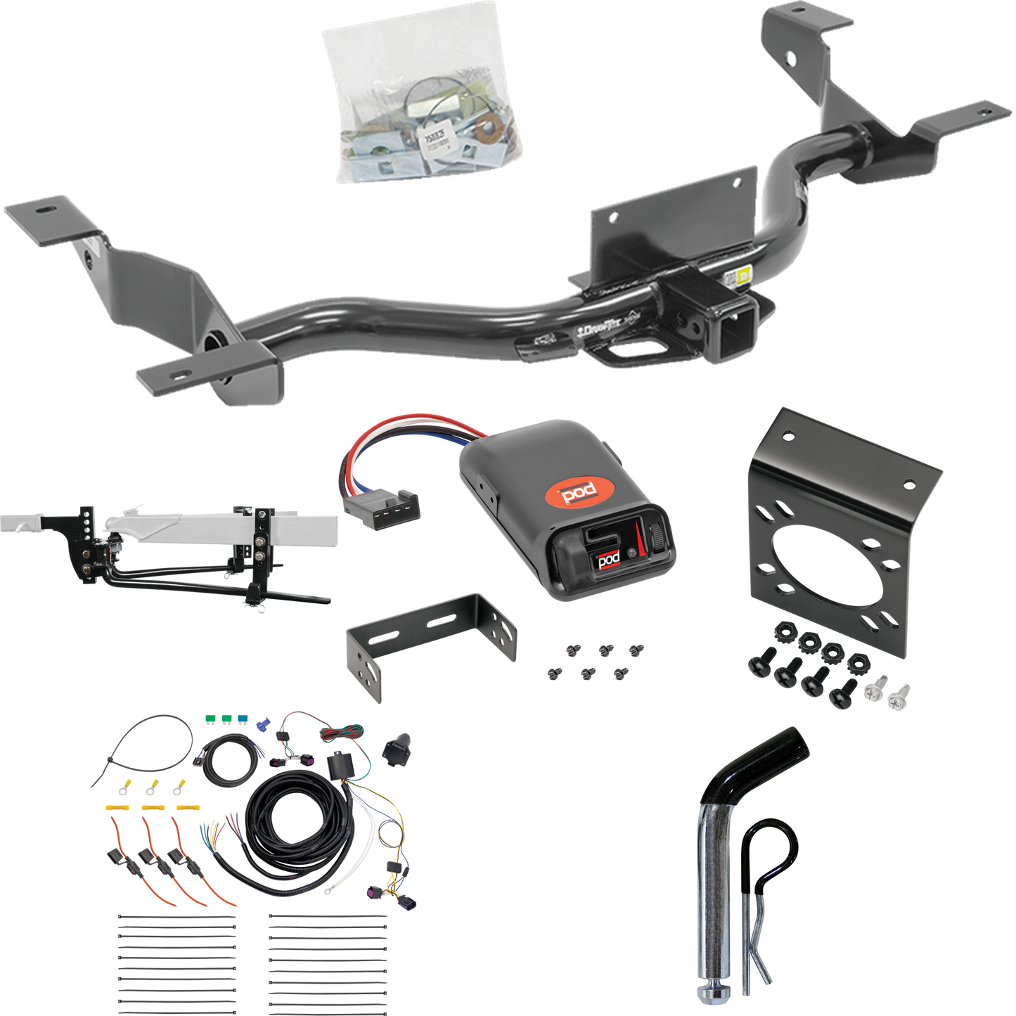 Fits 2014-2023 RAM ProMaster 2500 Trailer Hitch Tow PKG w/ 8K Round Bar Weight Distribution Hitch w/ 2-5/16" Ball + Pin/Clip + Pro Series POD Brake Control + 7-Way RV Wiring (Excludes: w/Extended Body Models) By Draw-Tite