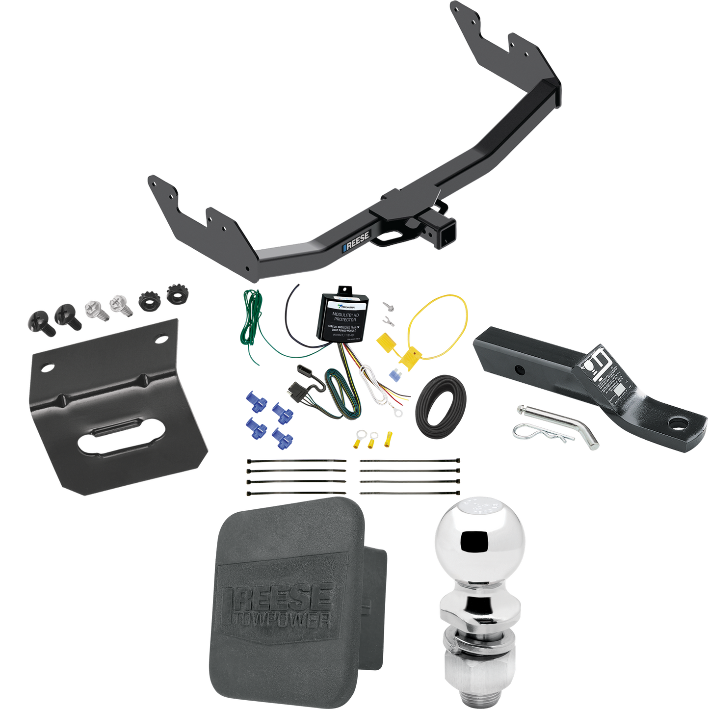 Fits 2016-2023 Toyota Hilux Trailer Hitch Tow PKG w/ 4-Flat Wiring + Ball Mount w/ 2" Drop & 2" Ball + Wiring Bracket + Hitch Cover By Reese Towpower