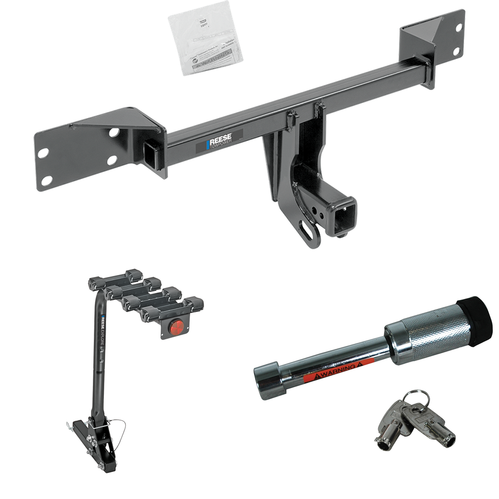 Fits 2015-2022 Mercedes-Benz GLA250 Trailer Hitch Tow PKG w/ 4 Bike Carrier Rack + Hitch Lock By Reese Towpower