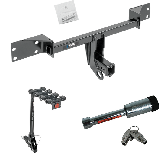 Fits 2015-2022 Mercedes-Benz GLA250 Trailer Hitch Tow PKG w/ 4 Bike Carrier Rack + Hitch Lock By Reese Towpower