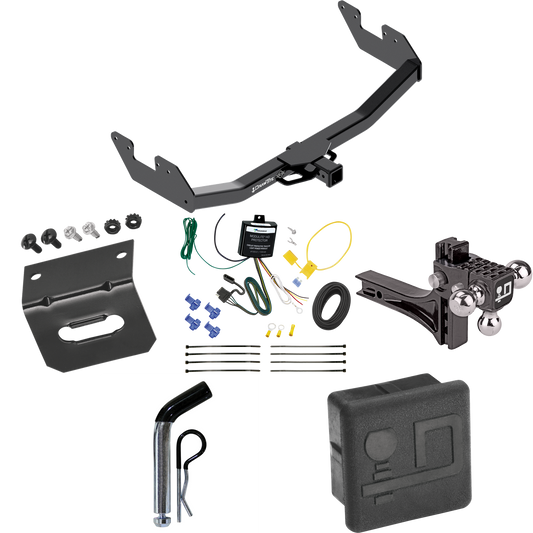 Fits 2016-2023 Toyota Hilux Trailer Hitch Tow PKG w/ 4-Flat Wiring + Adjustable Drop Rise Triple Ball Ball Mount 1-7/8" & 2" & 2-5/16" Trailer Balls + Pin/Clip + Wiring Bracket + Hitch Cover By Draw-Tite