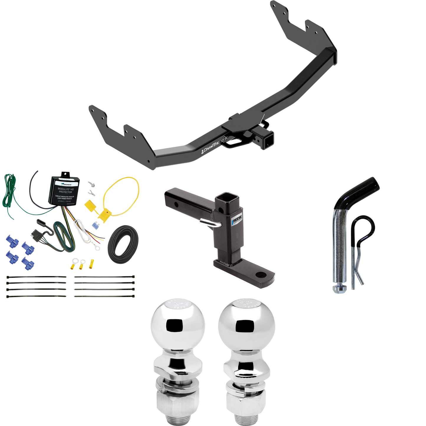 Fits 2016-2023 Toyota Hilux Trailer Hitch Tow PKG w/ 4-Flat Wiring + Adjustable Drop Rise Ball Mount + Pin/Clip + 2" Ball + 2-5/16" Ball By Draw-Tite