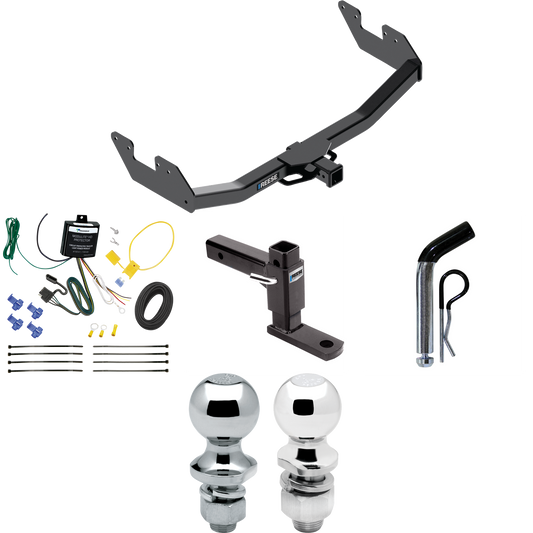 Fits 2016-2023 Toyota Hilux Trailer Hitch Tow PKG w/ 4-Flat Wiring + Adjustable Drop Rise Ball Mount + Pin/Clip + 2" Ball + 1-7/8" Ball By Reese Towpower