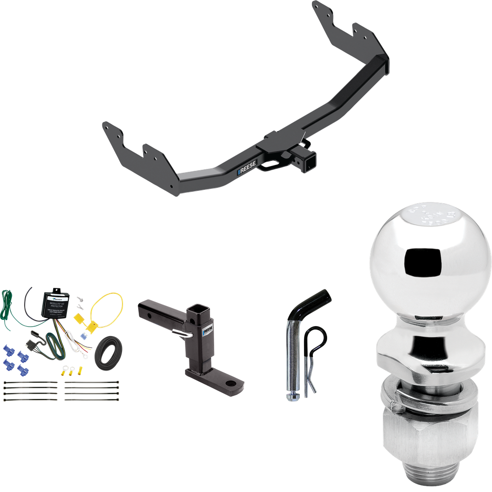 Fits 2016-2023 Toyota Hilux Trailer Hitch Tow PKG w/ 4-Flat Wiring + Adjustable Drop Rise Ball Mount + Pin/Clip + 2" Ball By Reese Towpower