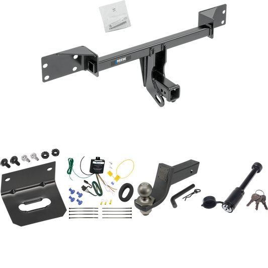 Fits 2017-2019 Infiniti QX30 Trailer Hitch Tow PKG w/ 4-Flat Wiring + Interlock Tactical Starter Kit w/ 3-1/4" Drop & 2" Ball + Tactical Dogbone Lock + Wiring Bracket (Excludes: Sport Models) By Reese Towpower