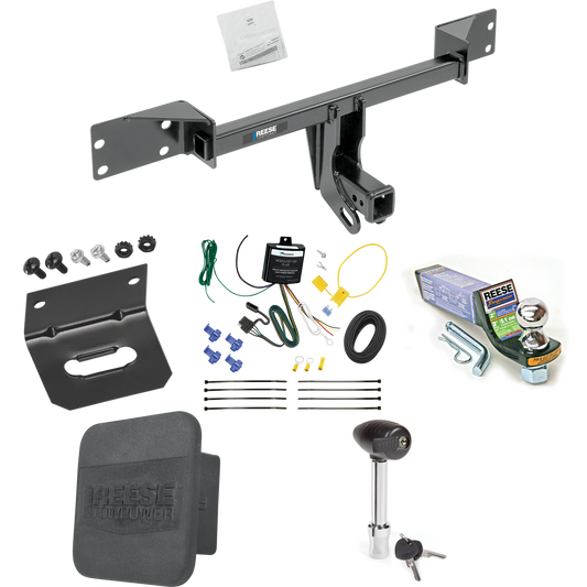 Fits 2017-2019 Infiniti QX30 Trailer Hitch Tow PKG w/ 4-Flat Wiring + Starter Kit Ball Mount w/ 2" Drop & 1-7/8" Ball + Wiring Bracket + Hitch Lock + Hitch Cover (Excludes: Sport Models) By Reese Towpower