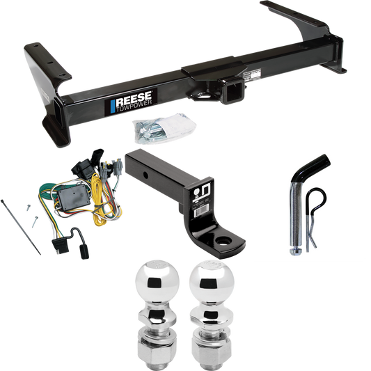 Fits 1992-1994 Ford E-350 Econoline Trailer Hitch Tow PKG w/ 4-Flat Wiring Harness + Ball Mount w/ 4" Drop + Pin/Clip + 2" Ball + 2-5/16" Ball By Reese Towpower