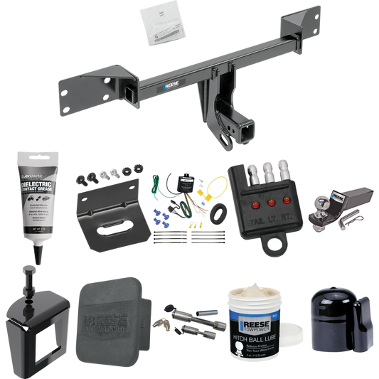 Fits 2017-2019 Infiniti QX30 Trailer Hitch Tow PKG w/ 4-Flat Wiring + Starter Kit Ball Mount w/ 2" Drop & 2" Ball + 1-7/8" Ball + Wiring Bracket + Dual Hitch & Coupler Locks + Hitch Cover + Wiring Tester + Ball Lube + Electric Grease + Ball Wrench +