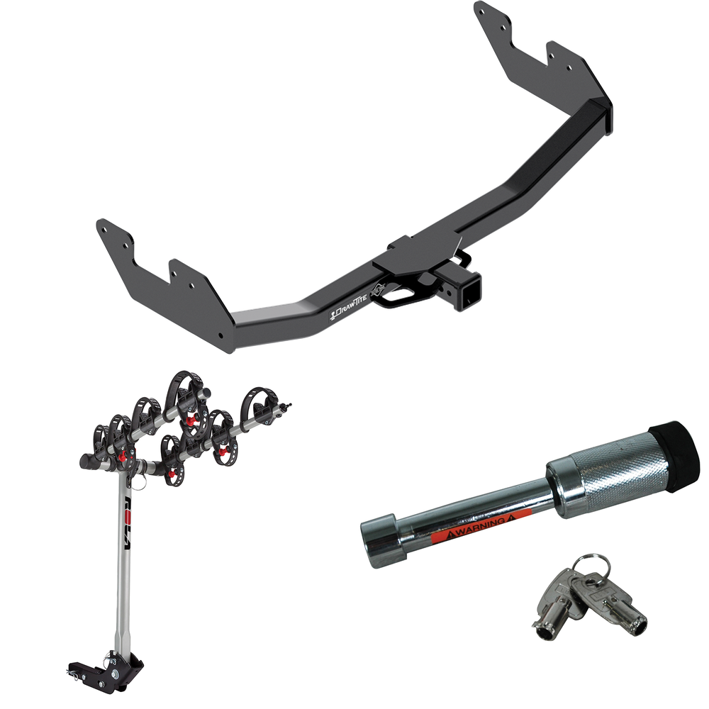 Fits 2016-2023 Toyota Hilux Trailer Hitch Tow PKG w/ 4 Bike Carrier Rack + Hitch Lock By Draw-Tite