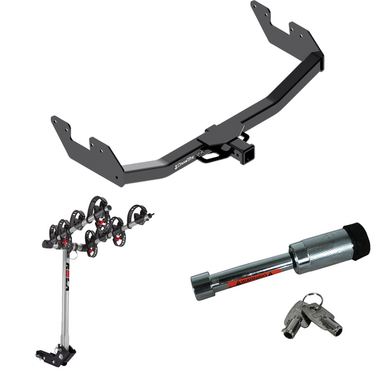 Fits 2016-2023 Toyota Hilux Trailer Hitch Tow PKG w/ 4 Bike Carrier Rack + Hitch Lock By Draw-Tite