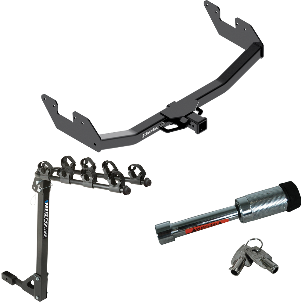 Fits 2016-2023 Toyota Hilux Trailer Hitch Tow PKG w/ 4 Bike Carrier Rack + Hitch Lock By Draw-Tite